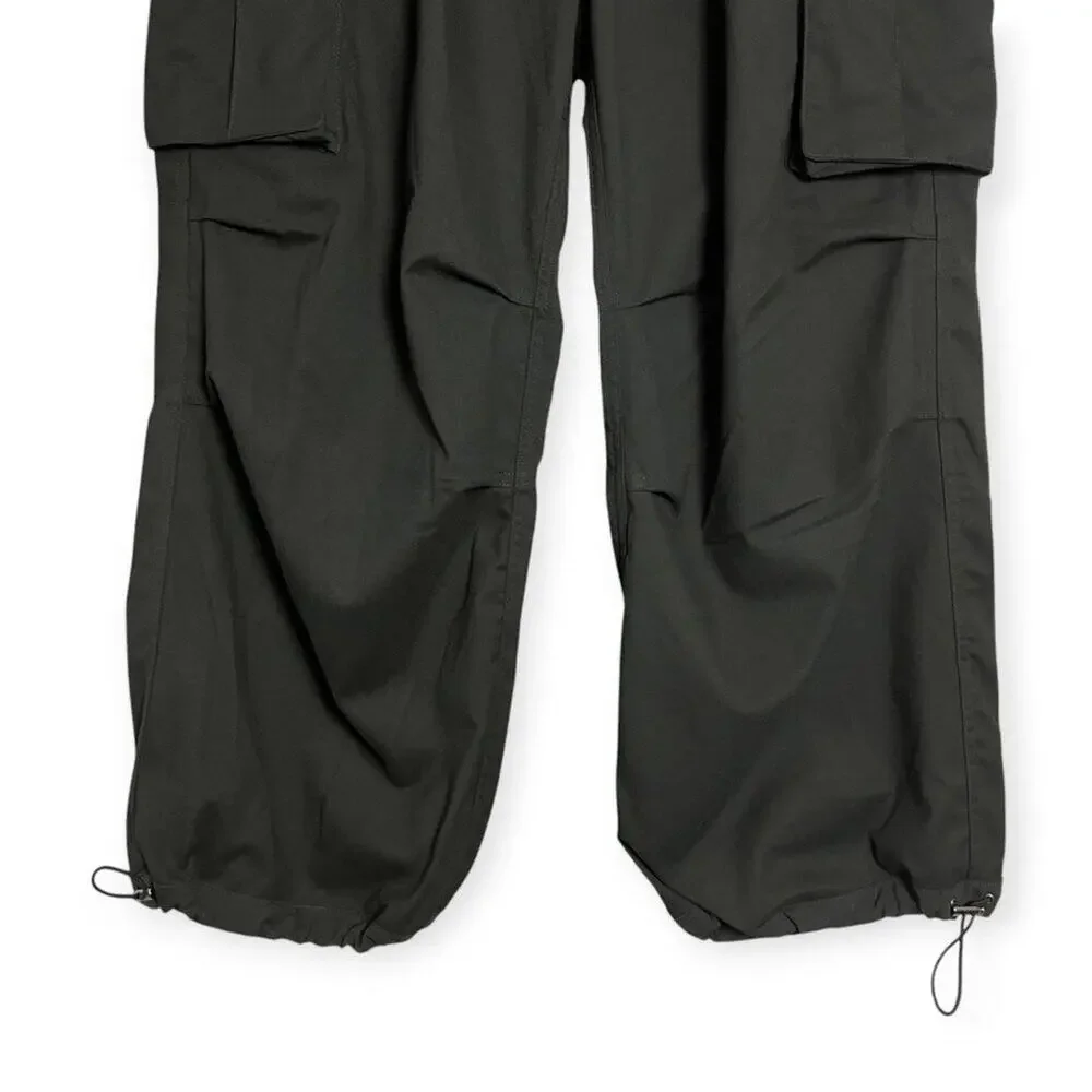 KUON Flannel Cargo Trousers Mens L Black Wide Leg Japan Utility BAGGY NWT